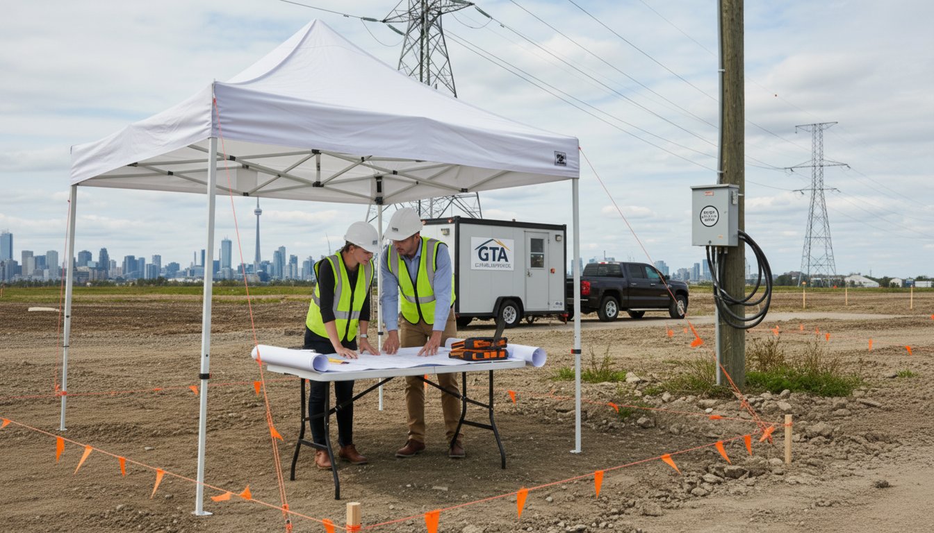 Site inspection with Toronto skyline in background